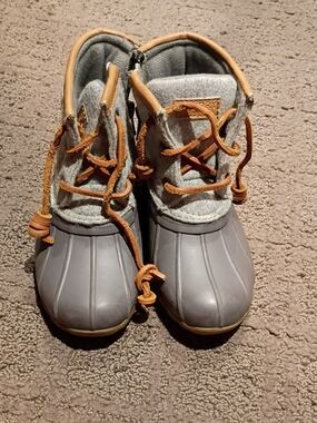 Sperry Gray and Tan Kids Waterproof Duck Boots